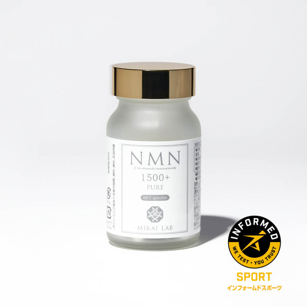 bottle containing 60 capsules of mirai lab's nmn 1500 pure supplement 