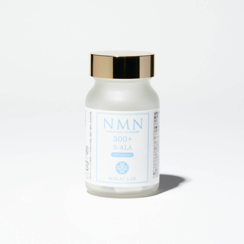 bottle containing 60 capsules of mirai lab's nmn+5ala supplement
