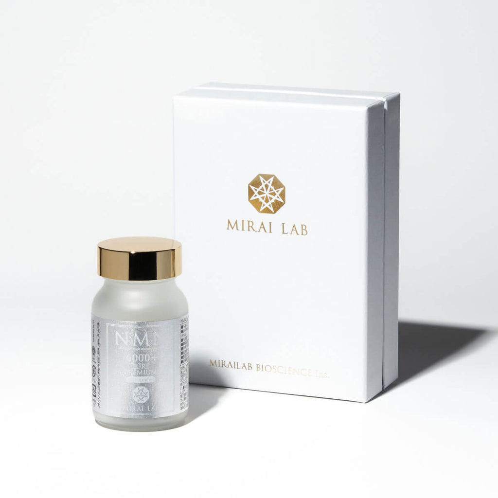 bottle containing 60 capsules of mirai lab's nmn 6000 pure supplement 