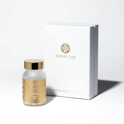 bottle containing 60 capsules of mirai lab's nmn 9000 pure supplement 