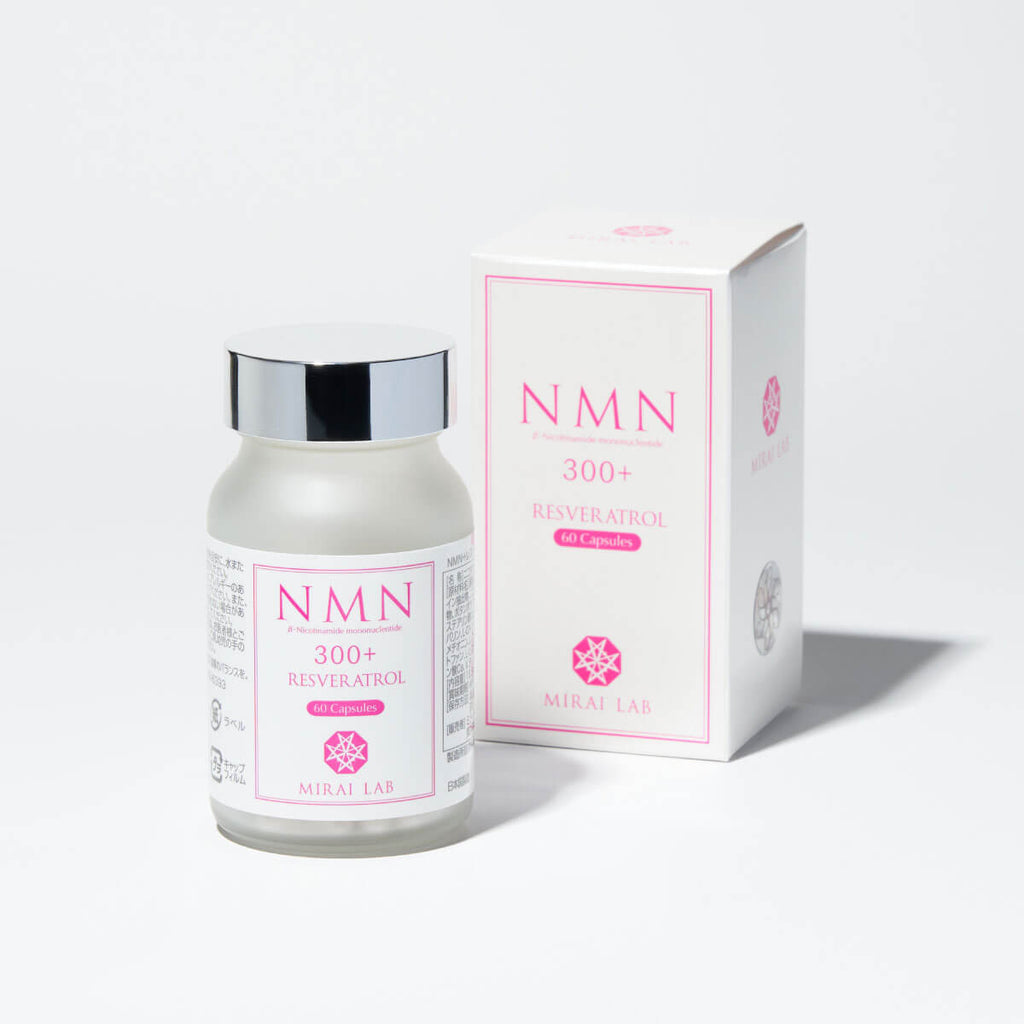 bottle containing 60 capsules of mirai lab's nmn+resveratrol supplement 