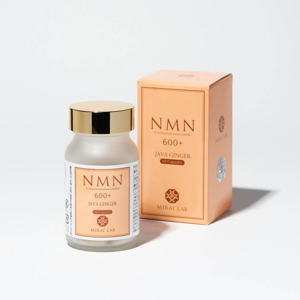 bottle containing 60 capsules of mirai lab's nmn+java ginger supplement